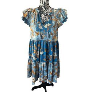 Ulla Johnson Gail Dress Floral Lapis Knee Length Womens Fall 2022 NWT Size 0